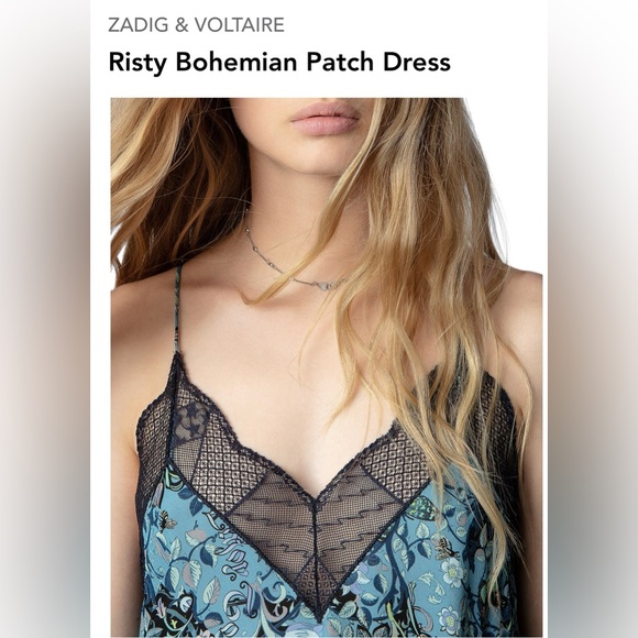 Zadig & Voltaire Small Ristyl gothic print Georgette Slip DressNavy - Pristine - Picture 5 of 7